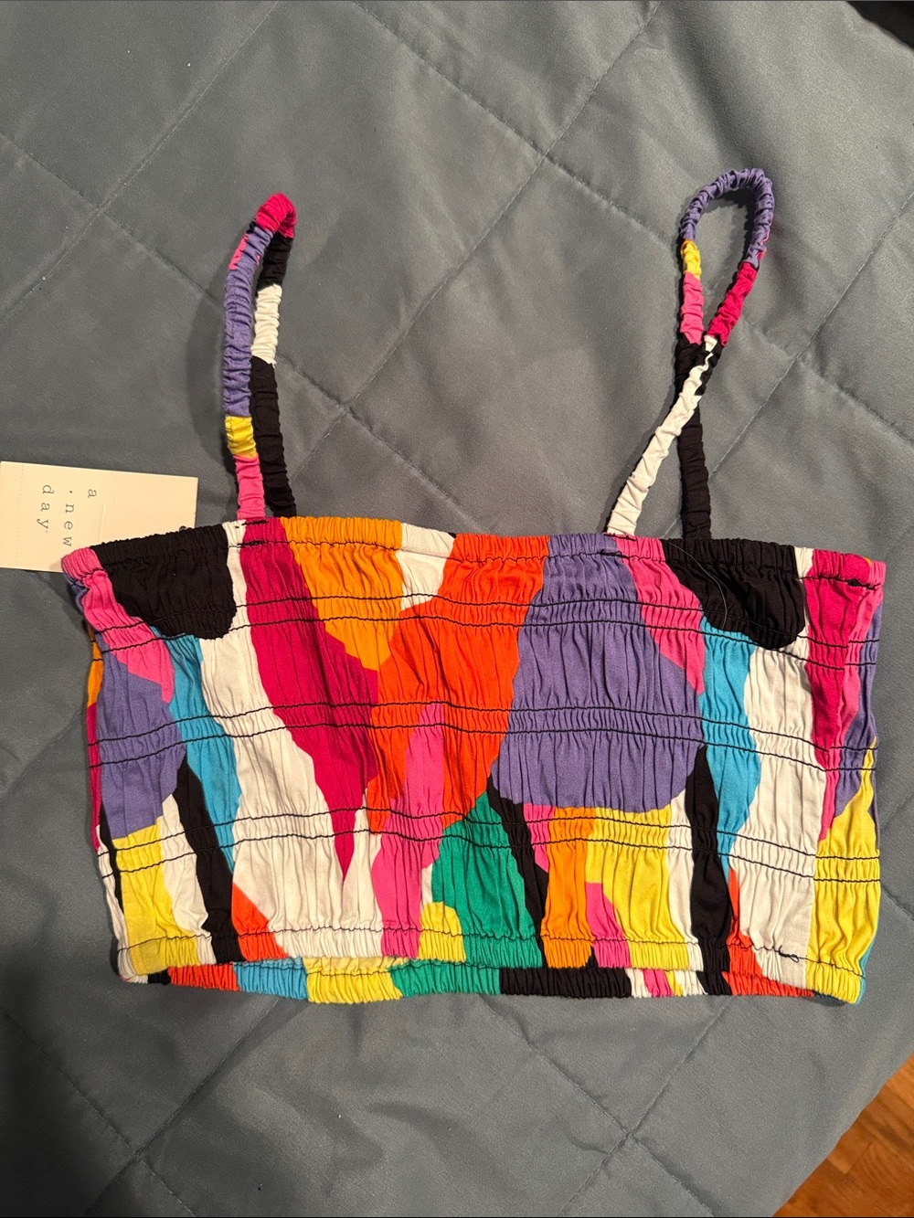 Multi-Color Ruched Spaghetti Strap Crop Top - Picture 3 of 3